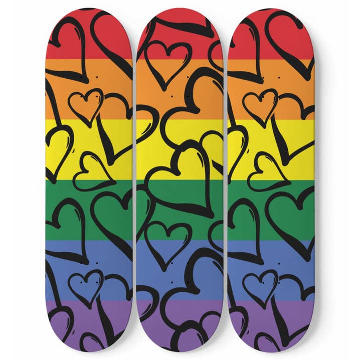 Colorful Heart Artwork 16 | Skateboard Deck Wall Art | Wall Hanging Room Decoration | Skateboard Deck Display Floating Wall Mount for wholesale by SkateboardArtsy