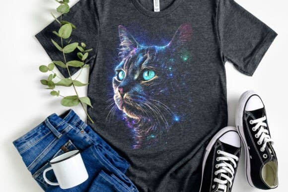 Upside Down Owl Farm - Wholesale Screen Printed T-Shirt - Women's - Striking Black Cat Galaxy Shirt, Cat Shirt or Sweatshirt 6