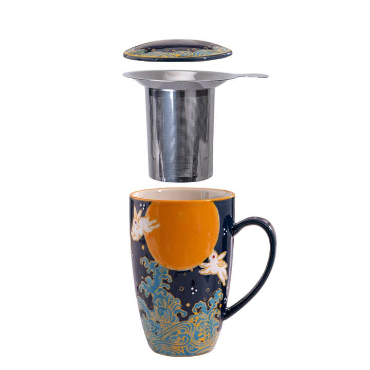Urban Tokyo - Wholesale Coffee Mug - Moon Rabbit Design 15oz Tea Mugs with Lid and Infuser