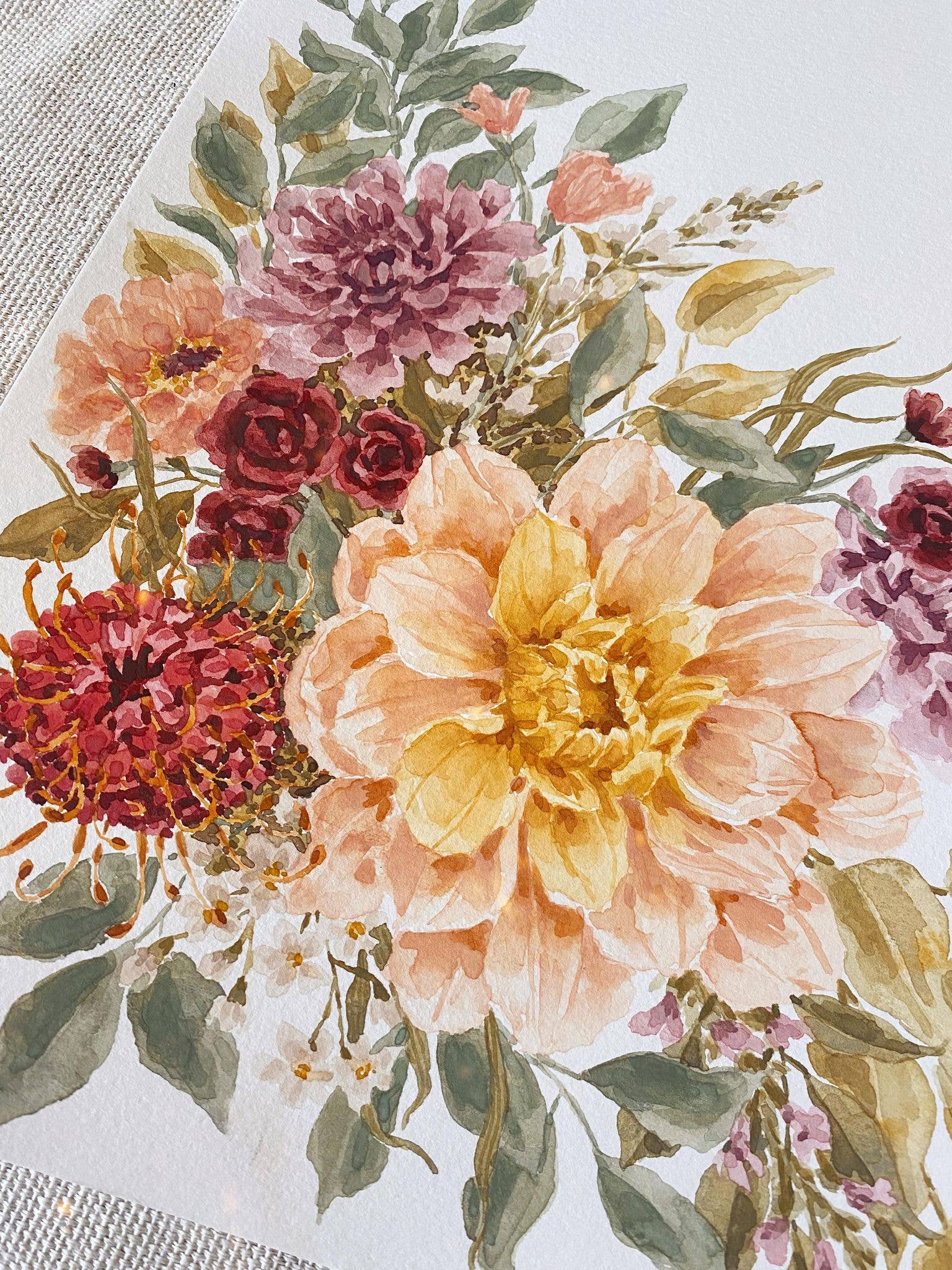 Lindsey Wells Art - Wholesale Art Print - Dahlia with Pincushion Protea Print3