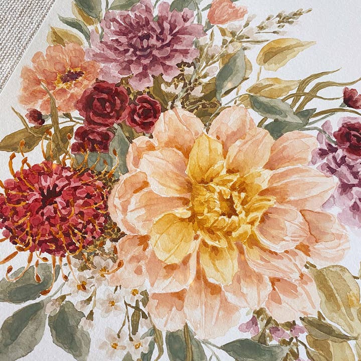 Lindsey Wells Art - Wholesale Art Print - Dahlia with Pincushion Protea Print3
