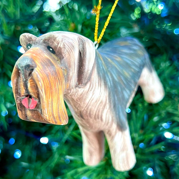 Schnauzer hund julprydnad handmålad & snidad i trä för wholesale av Erik & Mike