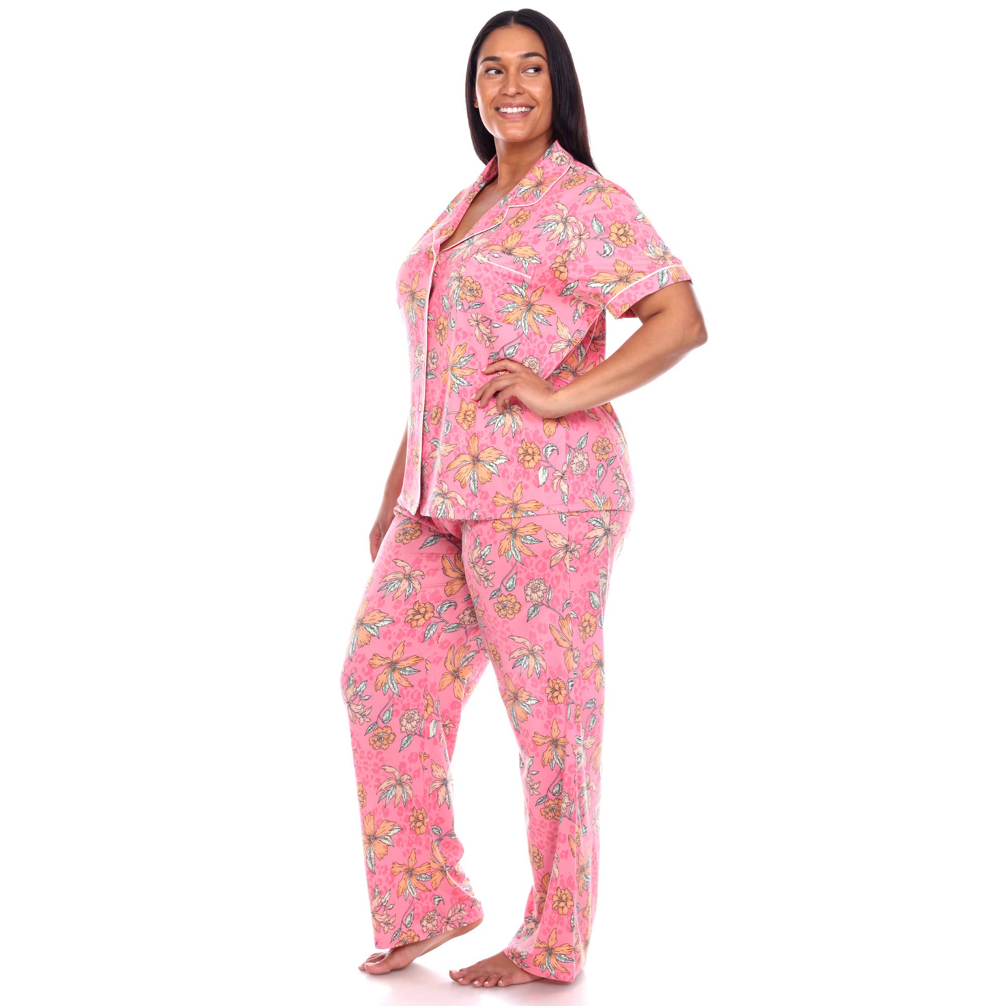WHITE MARK – Großhandel Schlafanzug-Set – Damen – Übergröße Kurzarm & Hosen Tropical Pyjama-Set13