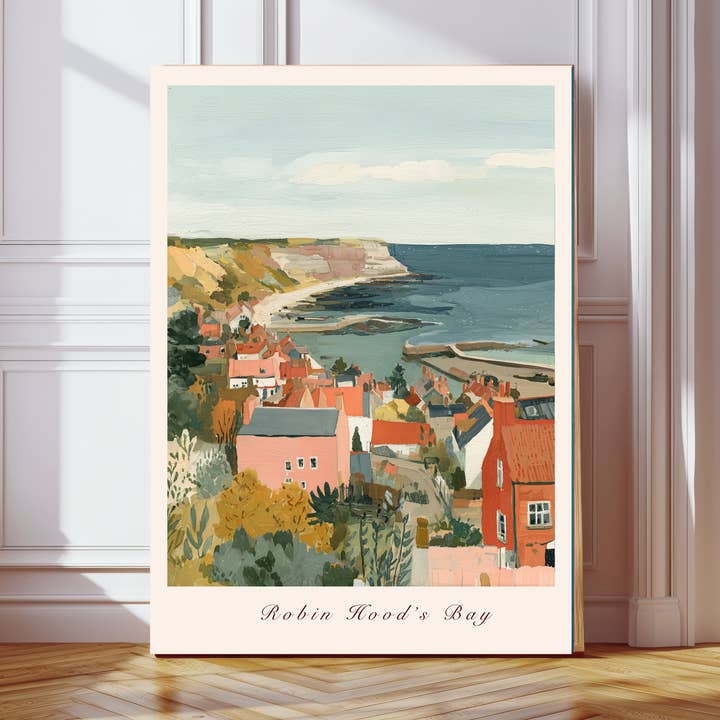 Robin Hoods Bay Coastal Landscape Art Print for wholesale by Kumo Art Prints