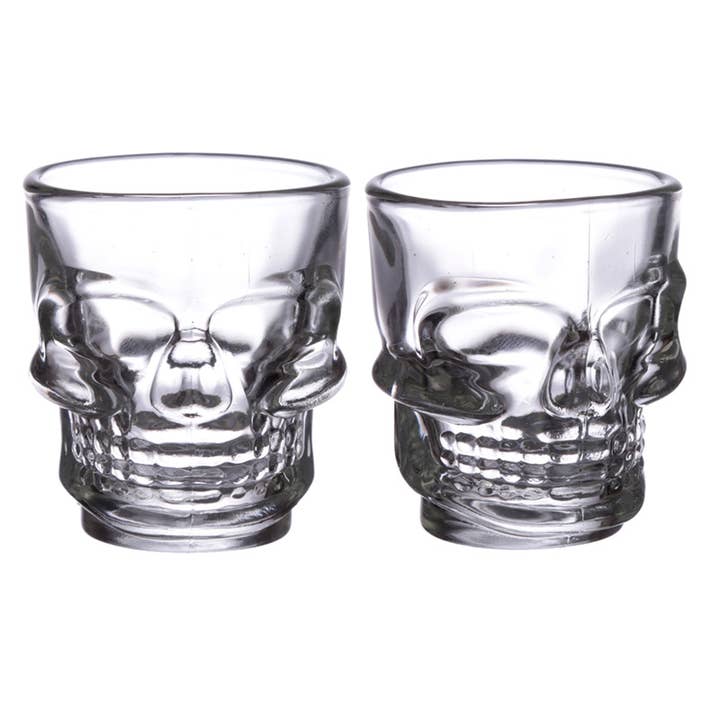Puckator Ltd - Wholesale Cocktail/liquor glass - Set of 2 Skulls and Roses Glass Skull Shot Glasses (60ml)1