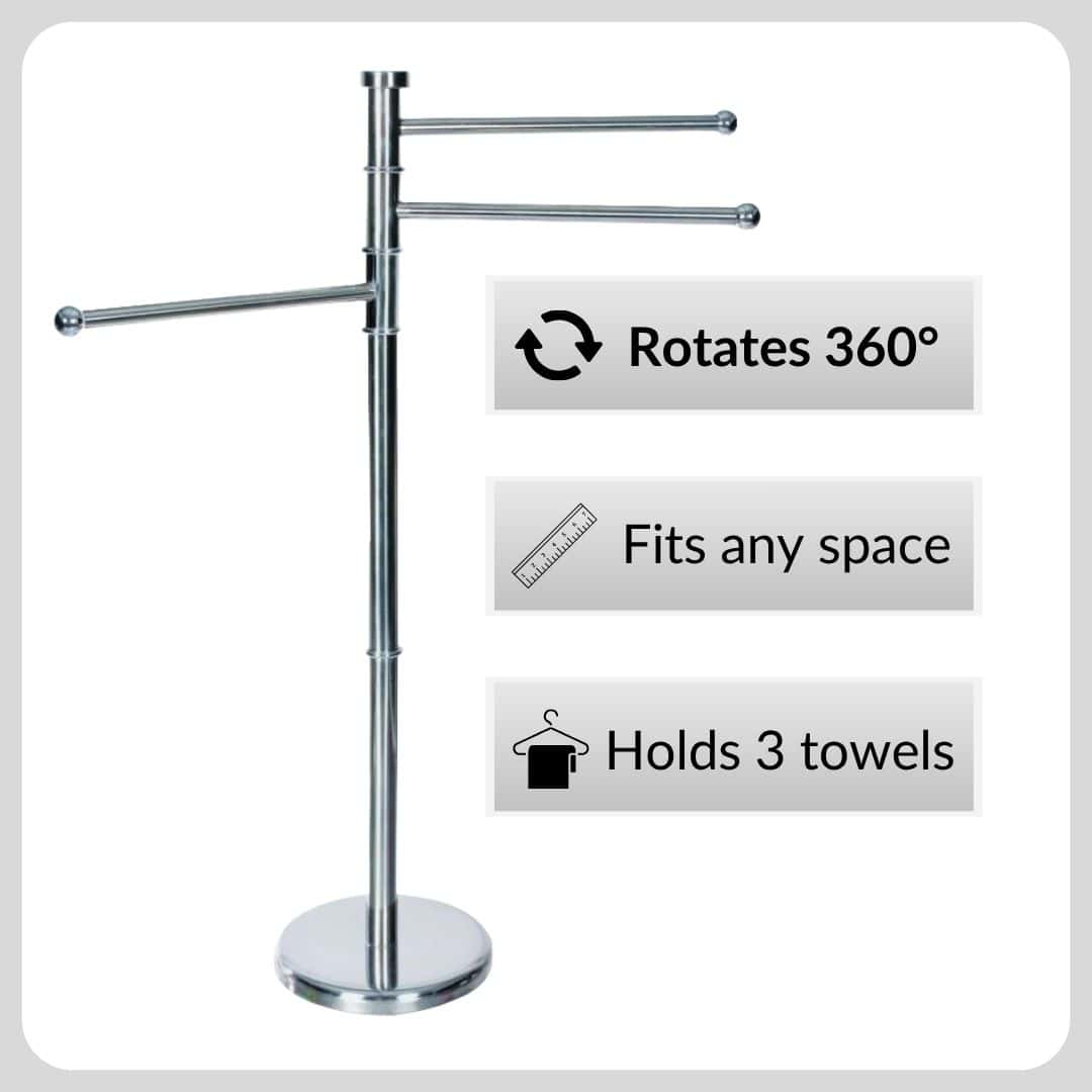 Evideco French Home Goods - Wholesale Towel Holder/Hanger - Freestanding 3-Arm Towel Rack in Stainless Steel3