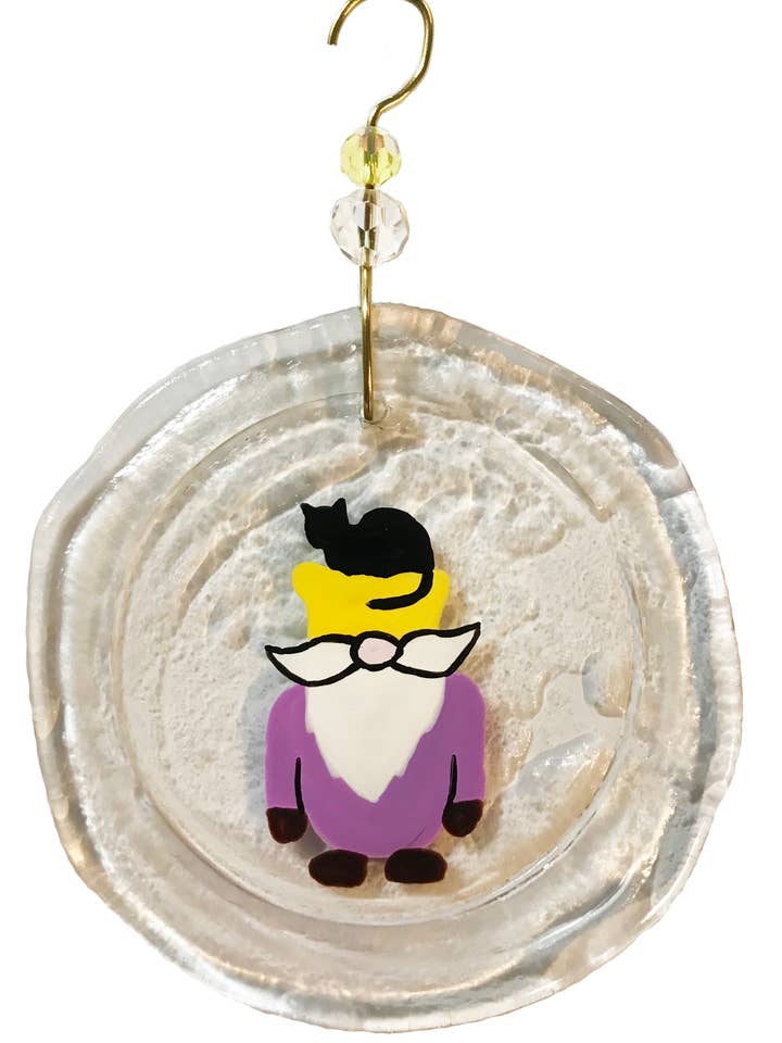 Ornamento - Gnomo con gato para venta al por mayor de Wine Bottle Art