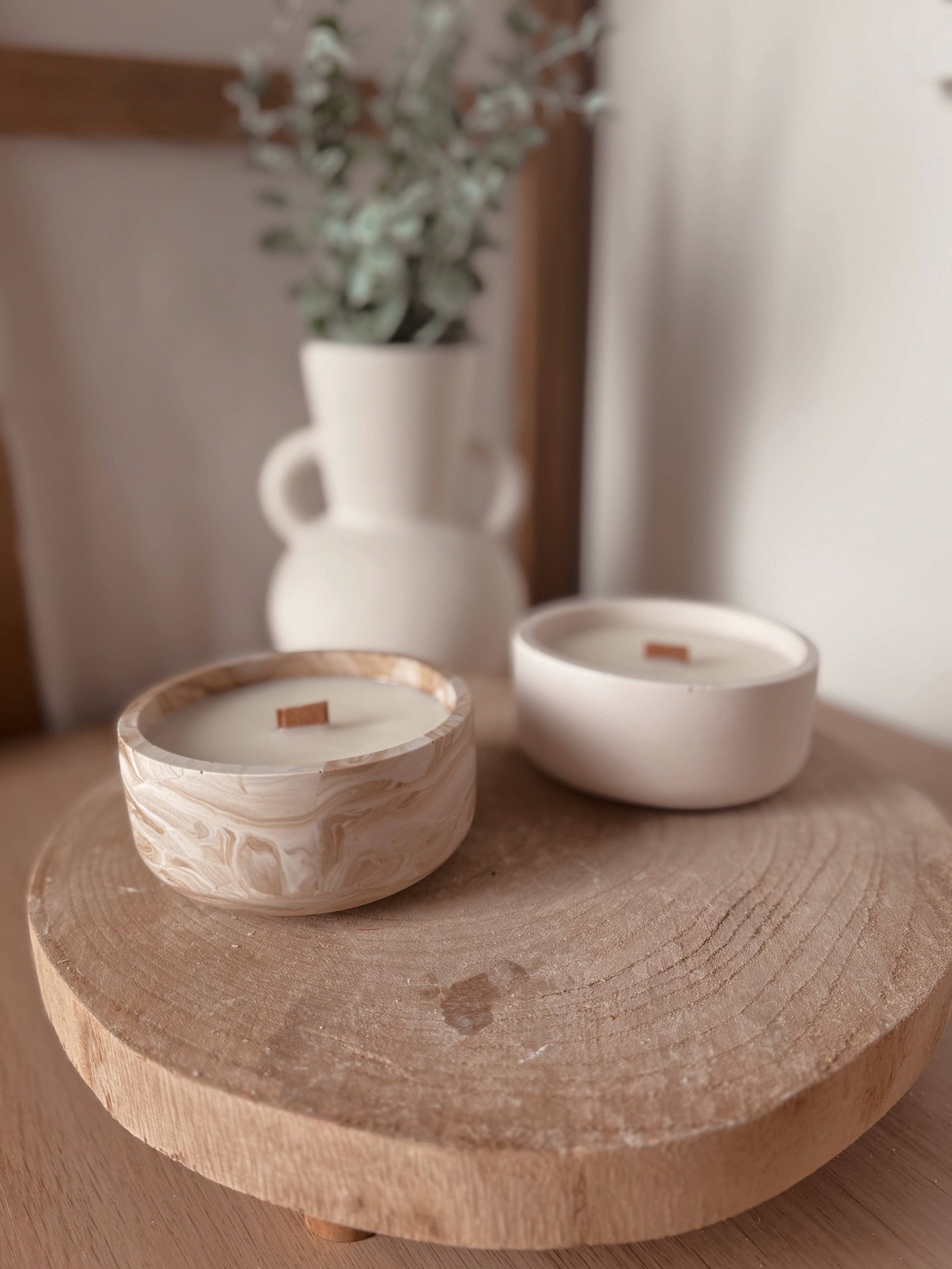 My Milky Candle - Vente Bougie en bocal - Bougie ronde marbré beige ou crème fait main en jesmonite2