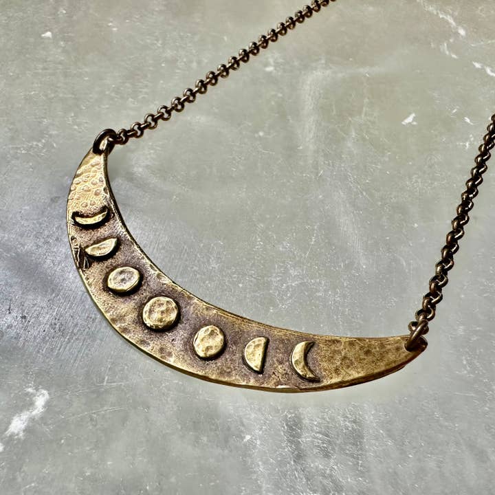 Brass Moon Phase Crescent Pendant for wholesale by Jennifer Kahn Jewelry