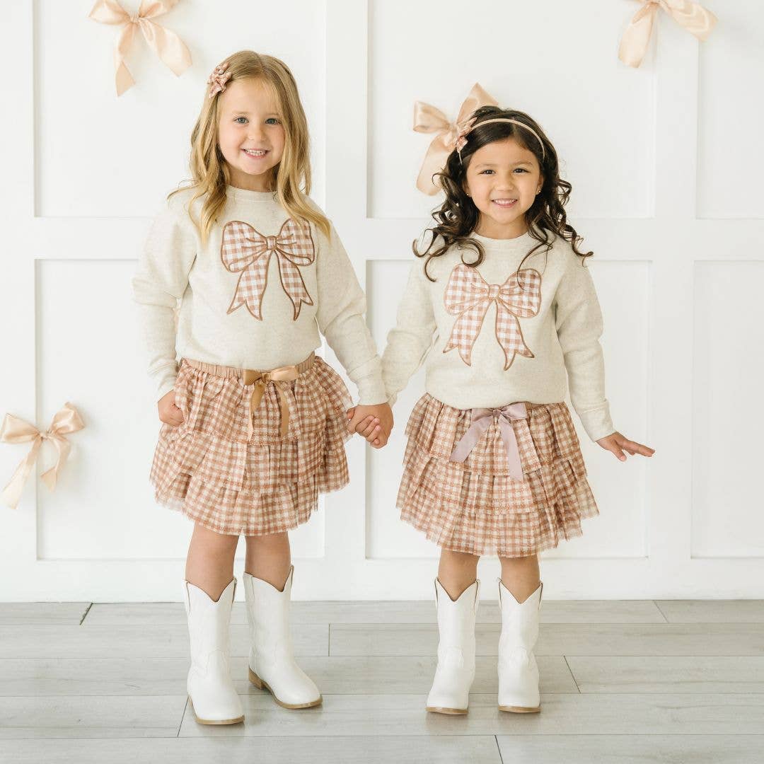 Sweet Wink - Wholesale Sweatshirt - Kids - Gingham Bow Patch Sweatshirt - Natural - Girls Clothes3