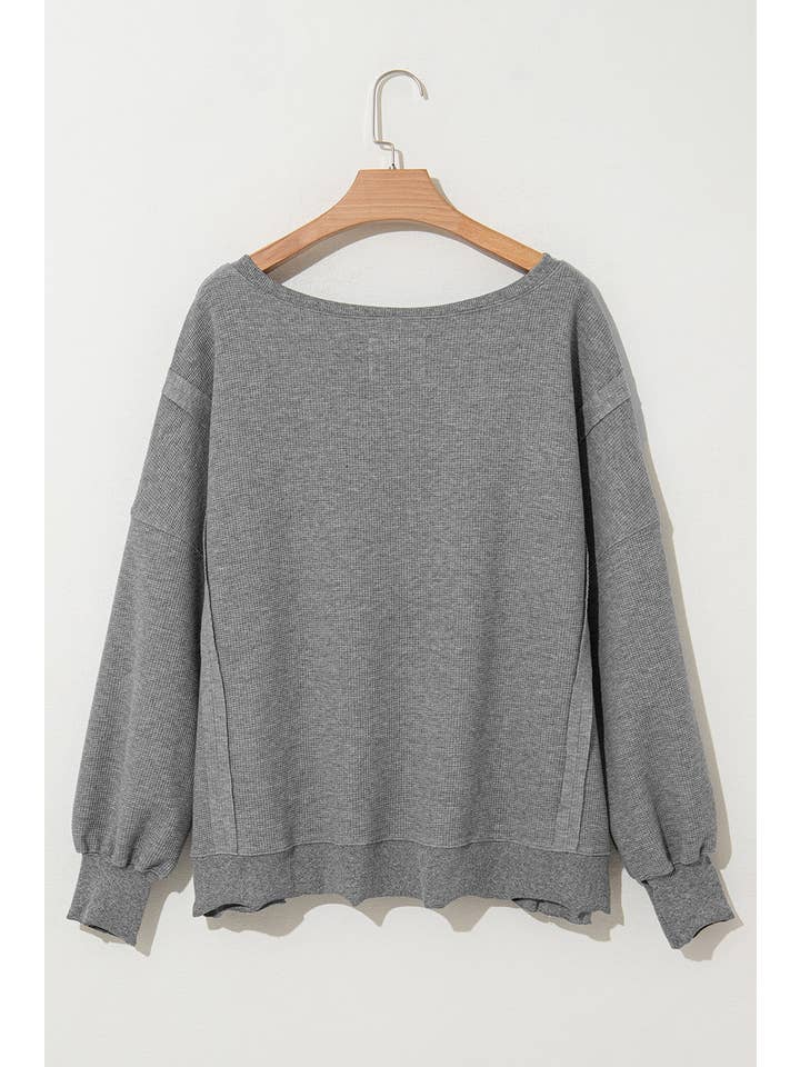 PRETTY BASH - Wholesale Knit Top - Women's - Waffle knit Bishop Sleeve Side Split Top2