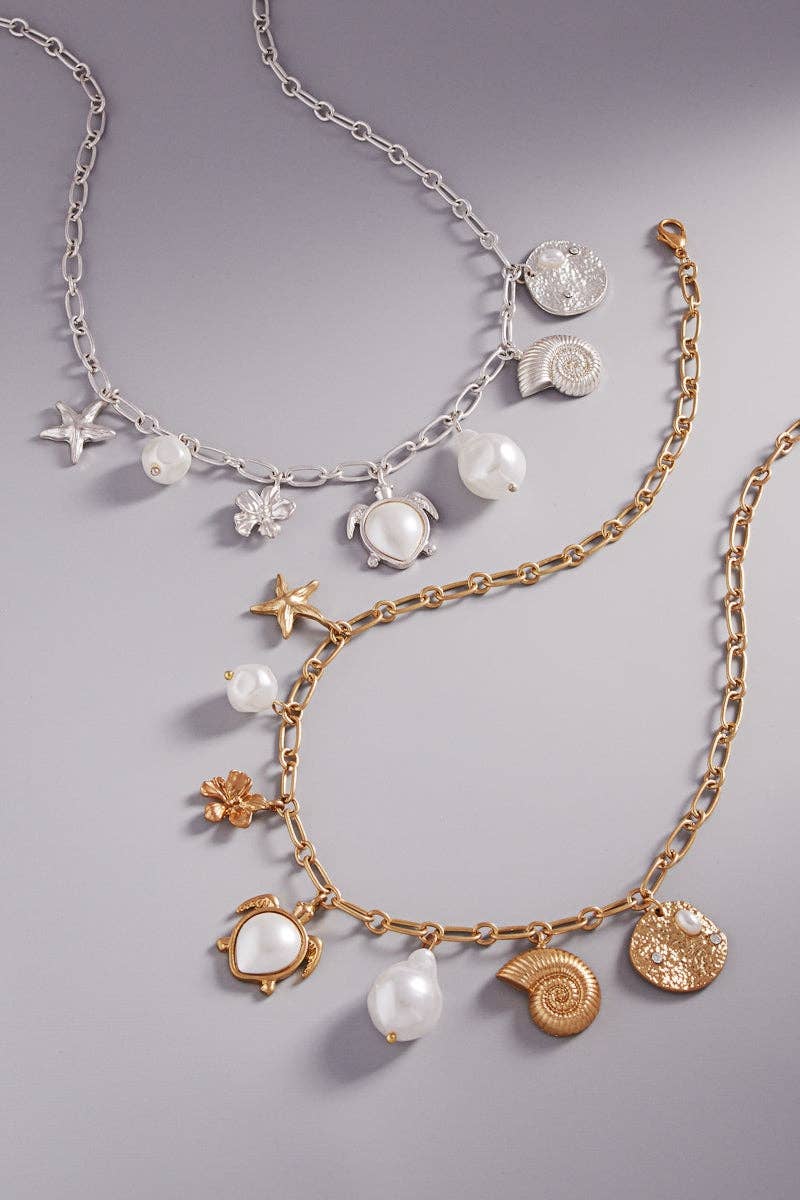 Designature New York - Wholesale Pendant/Charm Necklace - Summer Sealife Vintage Pearl Charm Short Necklace3