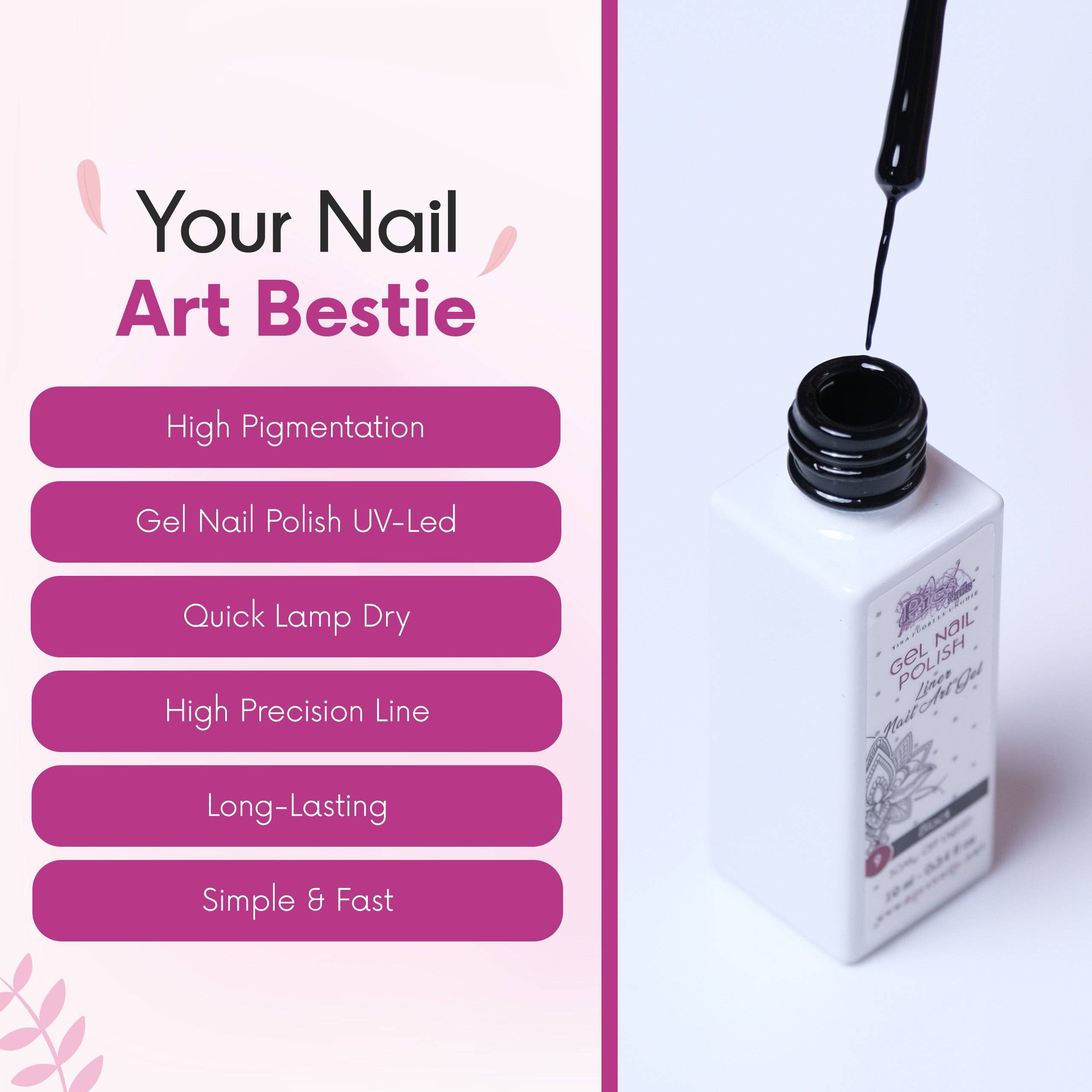 Pics Nails - Wholesale Nail Polish - Semi-Permanent Nail Art Liner Gel UV/LED Nail Polish 10 ml - Black 92