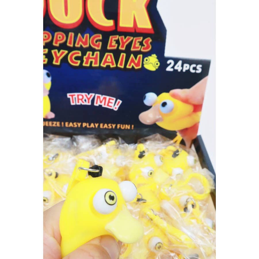 YELLOW Popping Eyes Duck Toy Key Chain for wholesale on Faire2