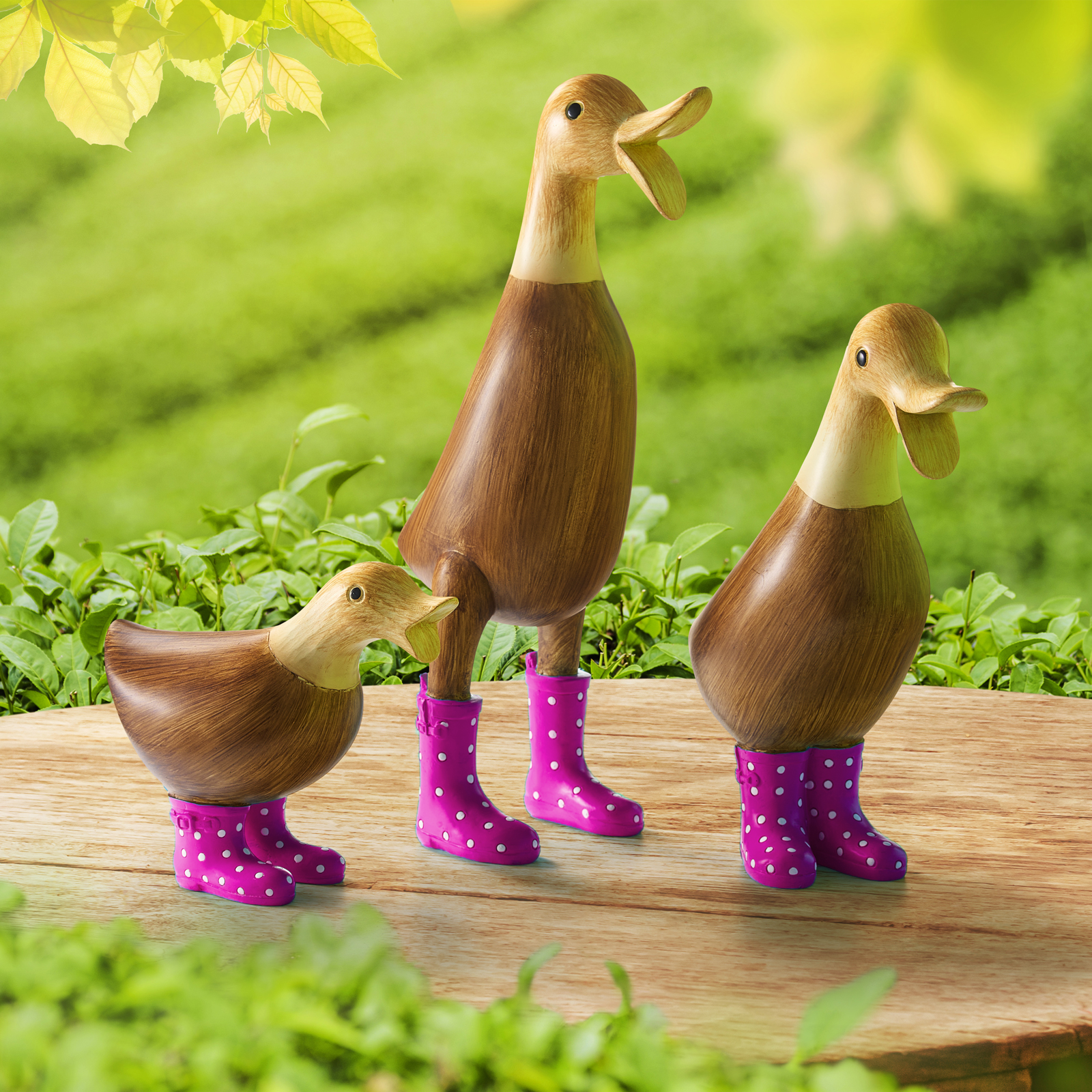 The Wine Savant /  Khen Glassware - Wholesale Garden Gnome - Duck Yard Decorations, Ducks with Pink Spotted Wellies Boots2