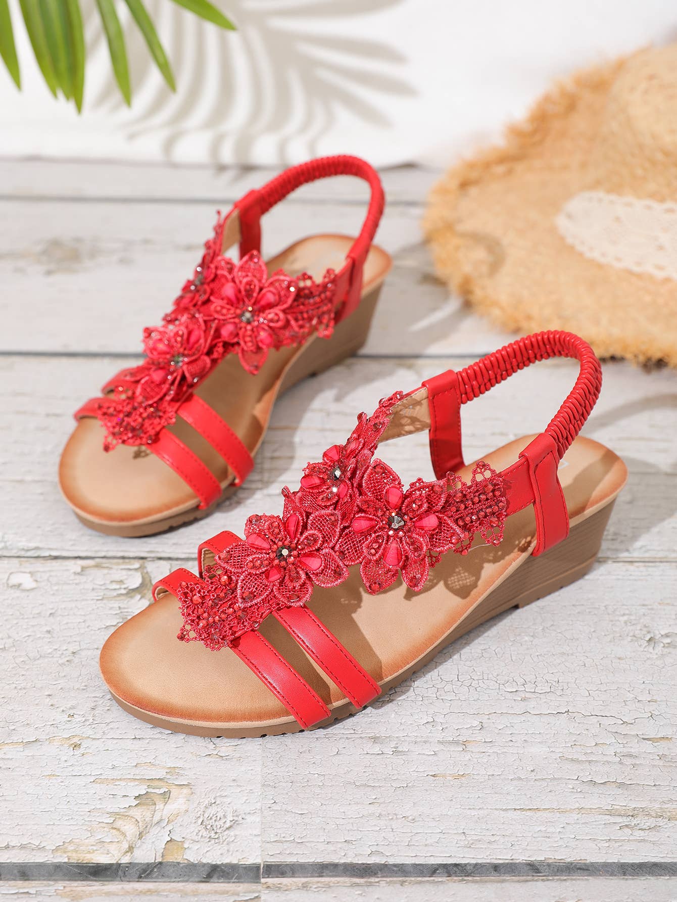 Rentoes – wholesale Sandals – Women's – Ladies‘ Wedged Sandal with Handmade Lace Flowers JS698-3220