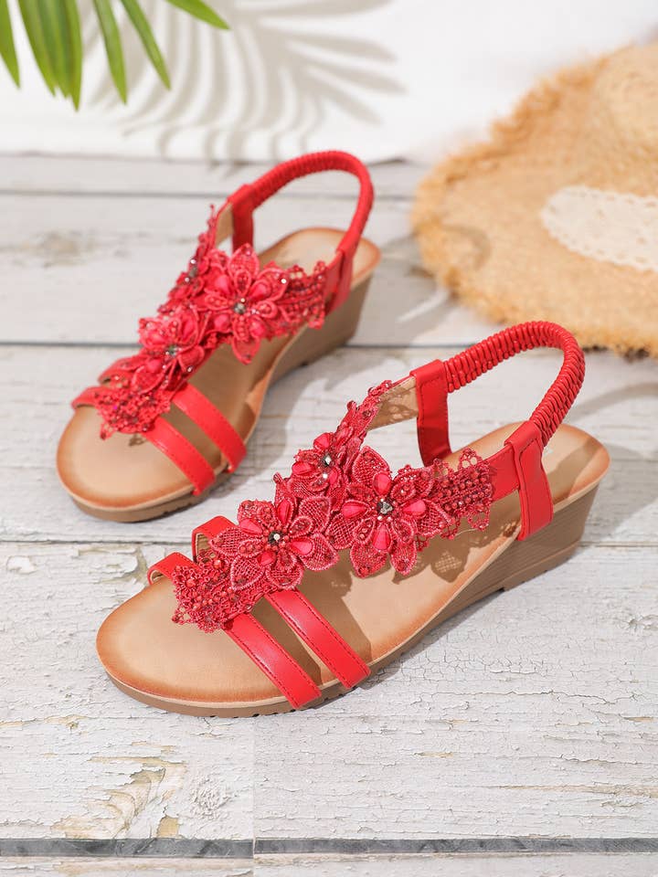 Rentoes – wholesale Sandals – Women's – Ladies‘ Wedged Sandal with Handmade Lace Flowers JS698-3220