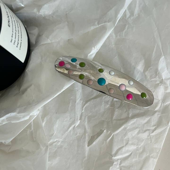 Argent Pinces à cheveux argentées à pois colorés DPJC31 en vente sur Faire2