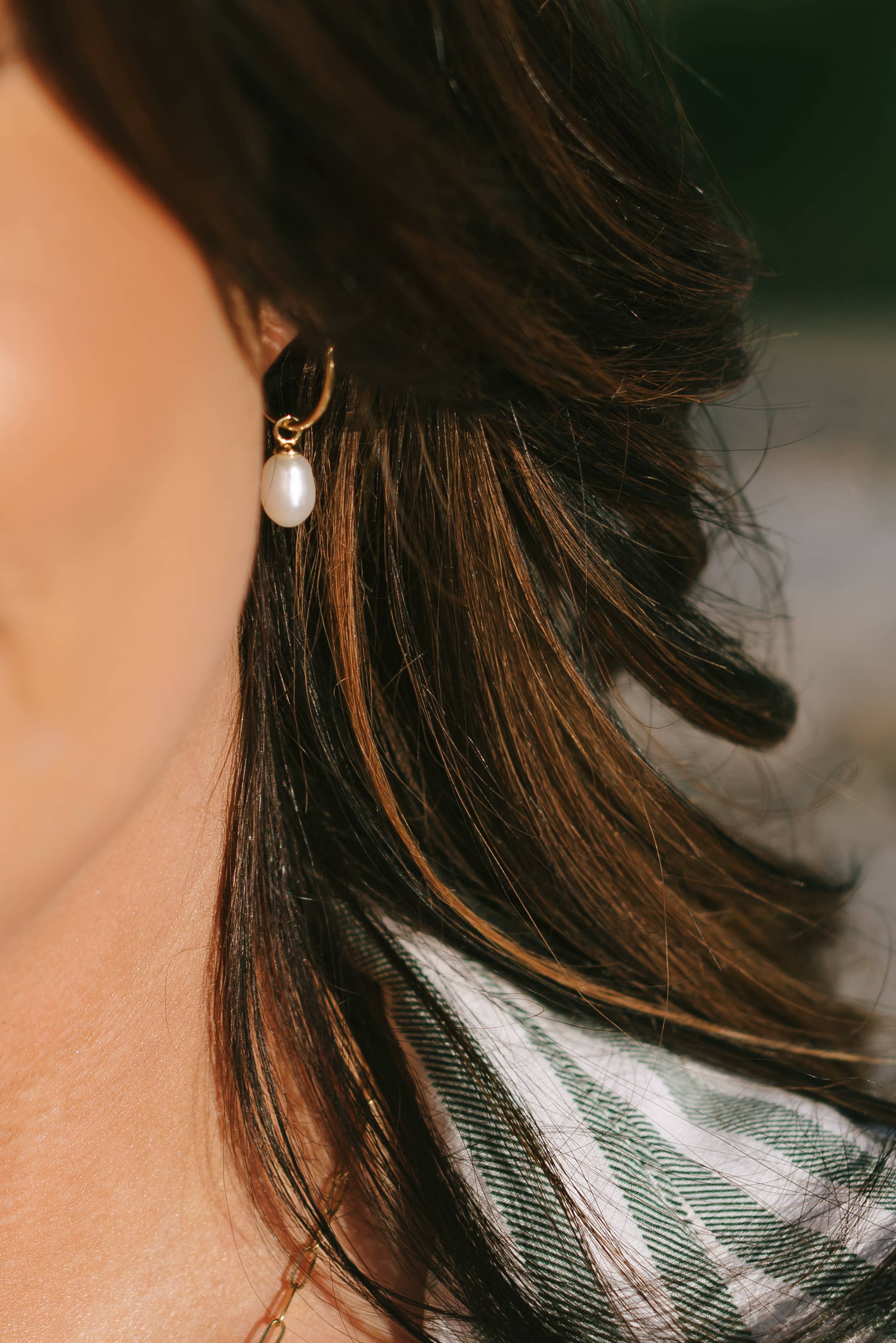 Lumi + Sol - Wholesale Dangle Earrings - Golden Hour Hoop Pearl Drop Earrings2