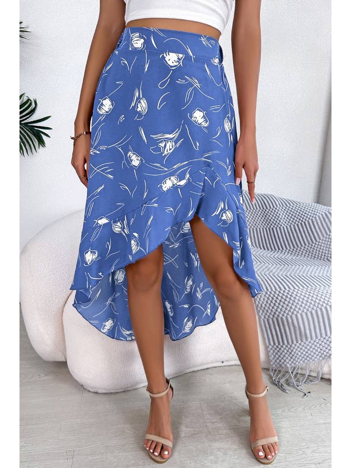 Lily Clothing - Wholesale Skirt - Women's - ASYMMETRIC FLOUNTED MIDI SKIRT_CWBMS0078