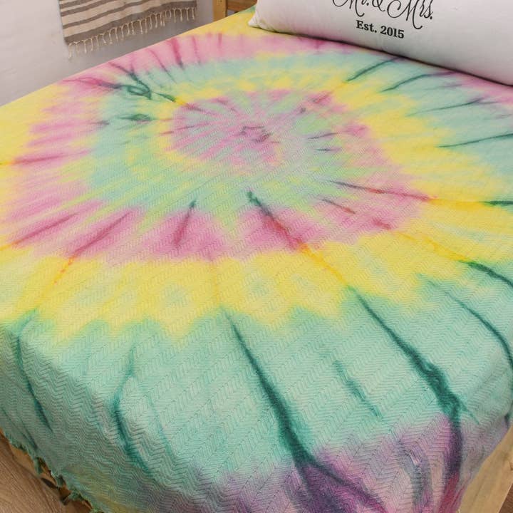Vibrant Tie Dye Bed Cover, Multi-Use Turkish Cotton Blanket for wholesale by Organic Turkish Towels