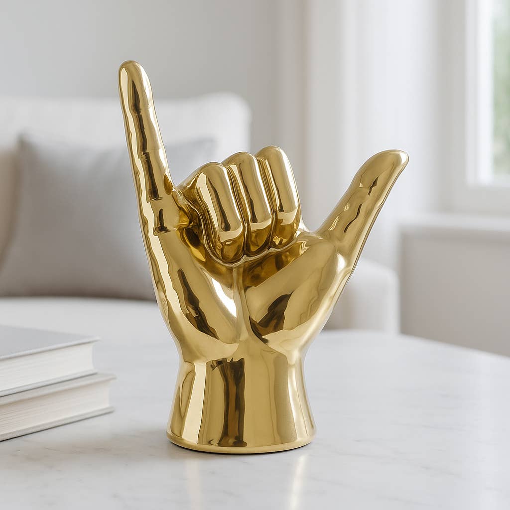 Sagebrook Home - Wholesale Decorative Tabletop Object - Decorative Sculpture - Gold Ceramic Hang Loose Hand, 7 in.