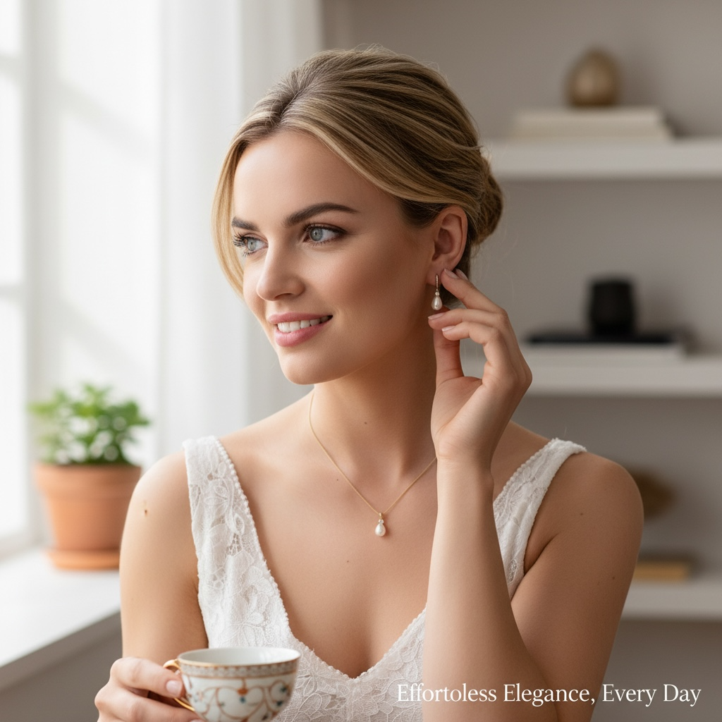 Athena Bridal Jewellery - Vendita all'ingrosso Parure di gioielli - COLLEZIONE CZ - SQUISITO SET DI PERLE D'ACQUA DOLCE -CZNK219 SILV10