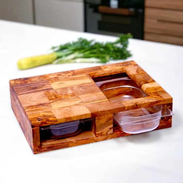 End Grain Cutting Board with 2 Containers for wholesale by Oliveart