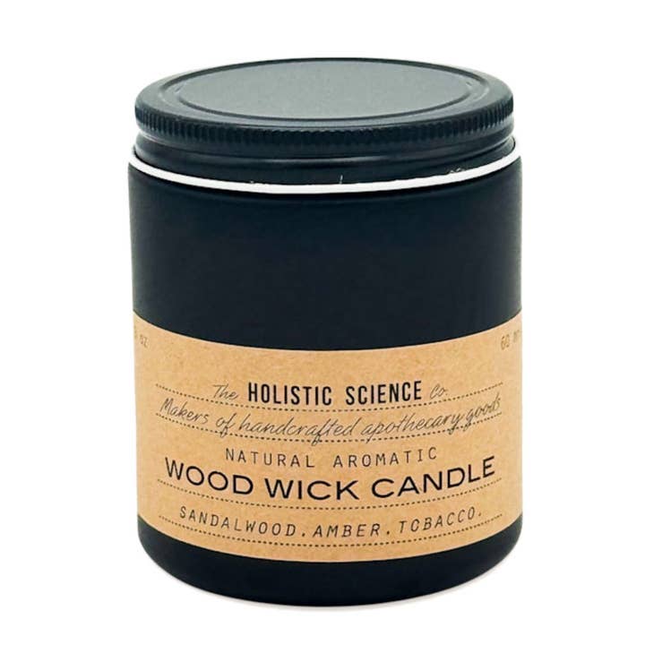 Aromatic Wood Wick Candle: Sandalwood. Amber. Tobacco. for wholesale by The Holistic Science Co.®