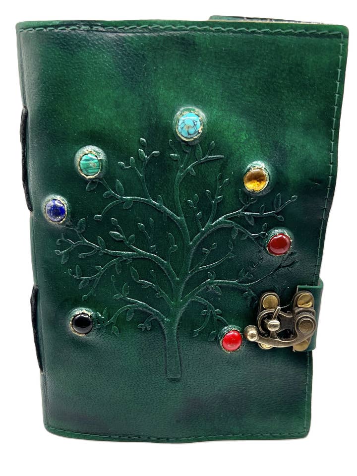 Leather Journal Gemstone Tree of Life - Green for wholesale by VPS Stones Inc.
