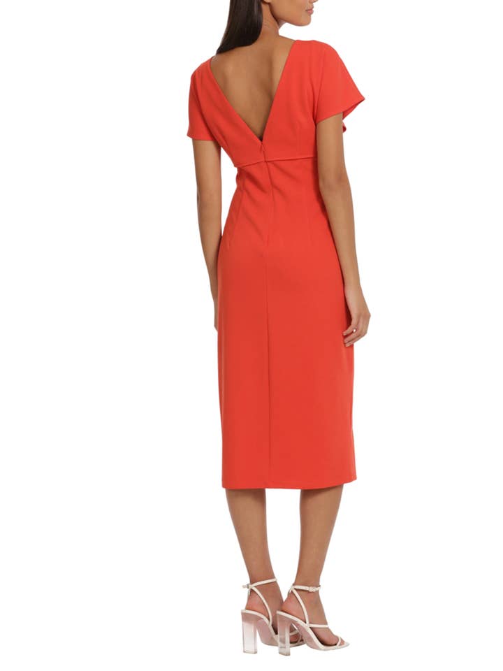 AURORA RED Donna Morgan Flutter Sleeve Sheath Midi Dress for wholesale on Faire1