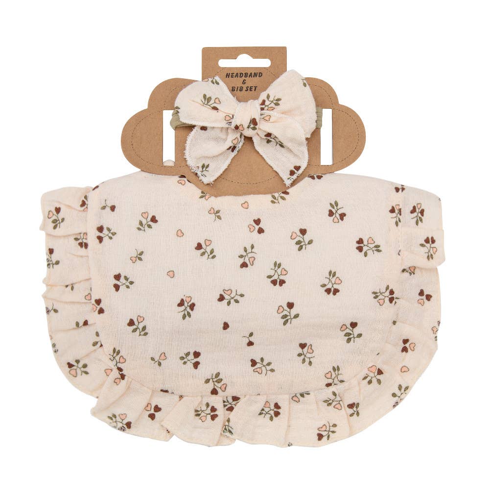 Little Trendy - Vente Bavoir - bébés - Ensembles de bavoirs et de bandeaux en dentelle à volants en coton floral pour bébé8