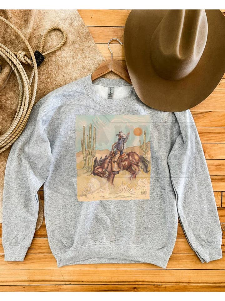 Öken Cowboy Crewneck Sweatshirt eller T-shirt (Grå) för wholesale av Arrow F Apparel