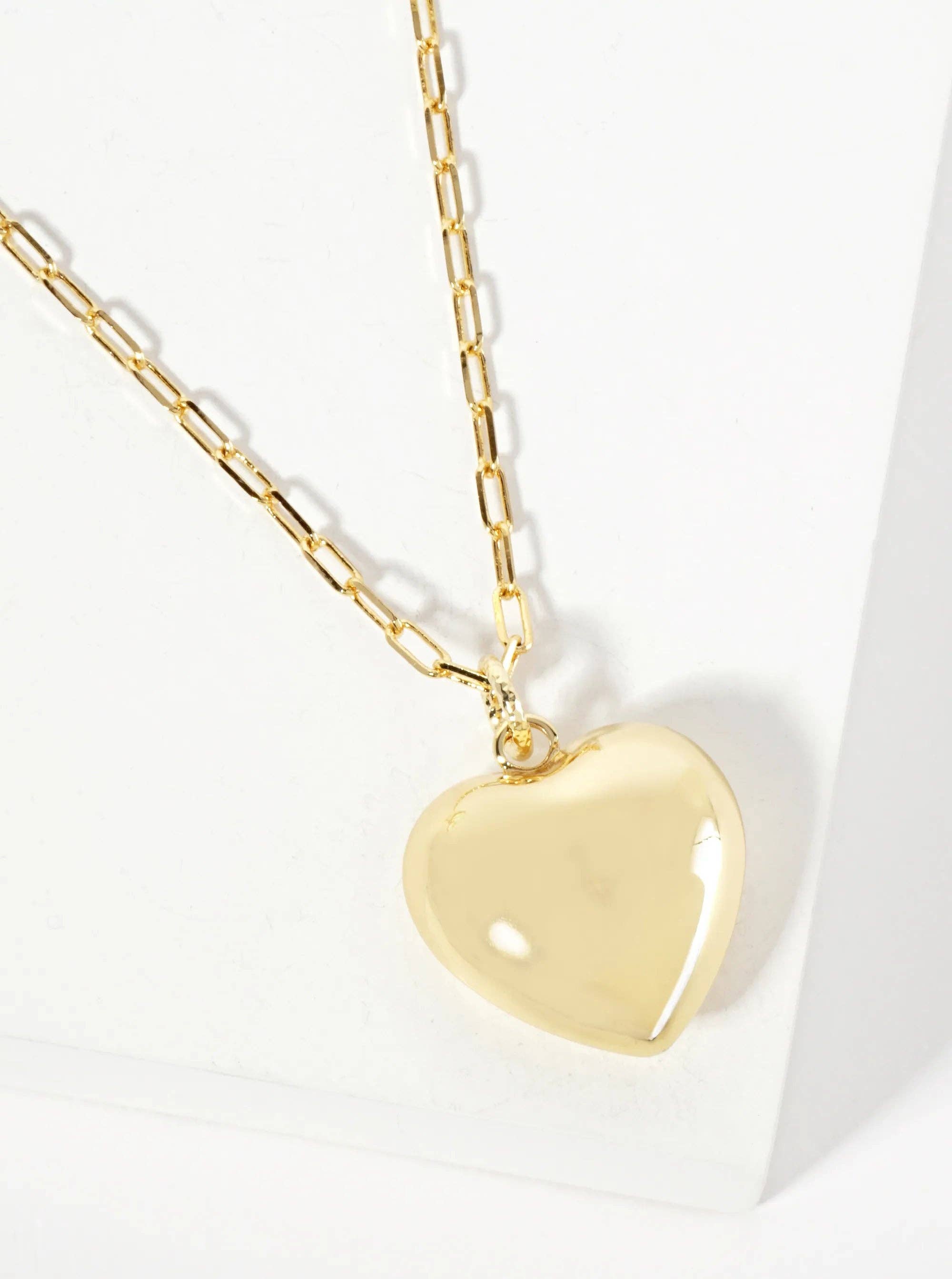 Wild Honey - Wholesale Pendant/Charm Necklace - 18K-Gold-Dipped 25mm Hollow Puffy Heart Pendant 18-inch Necklace0