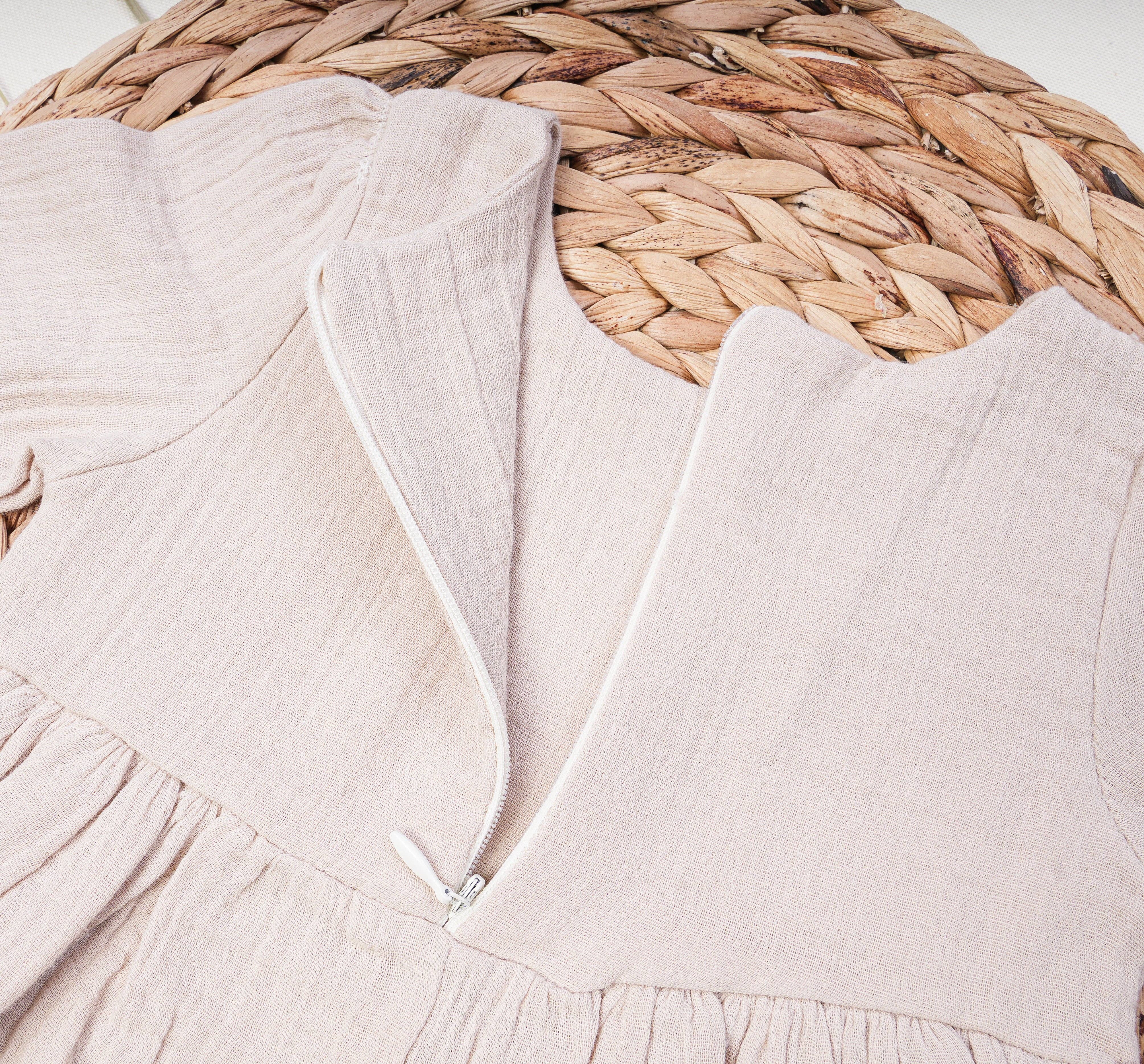 Dreamline - Wholesale Clothing Set - Baby - Baby Girl Muslin Dress and Cardigan Set Beige2