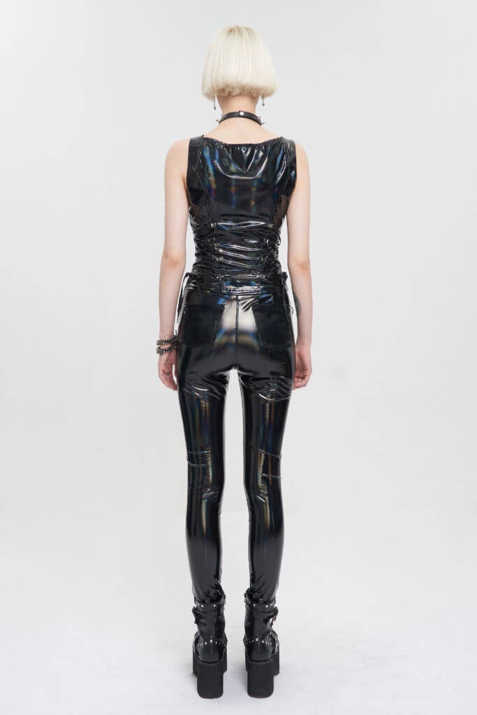 Zwart WT065 - Holografische top van PU-leer met tailleband voor groothandel op Faire4