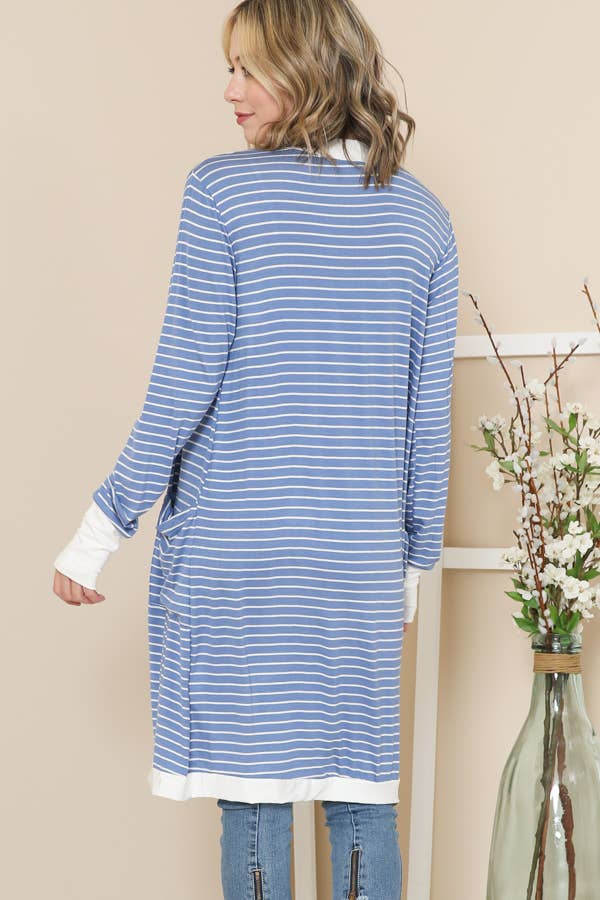 Burgundy Apparel - Wholesale Cardigan - Women's - Stripe Midi Open Cardigan24