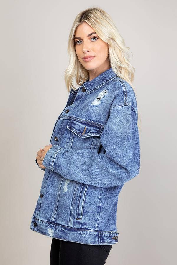 BLUE AGE - Wholesale Denim Jacket - Women's - Destroyed Oversize Denim Jacket14