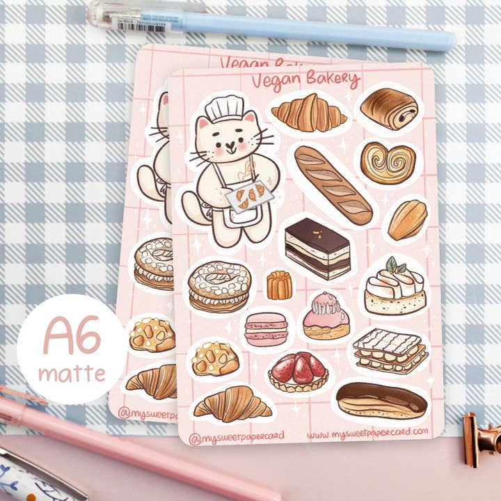 My Sweet Paper Card - Wholesale Sticker - A6 Vegan Bakery Stickers - Planner Stickers