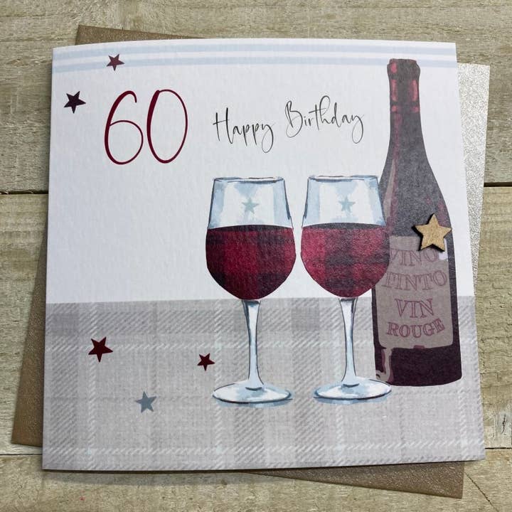 60 - Red Wine Birthday Card (S404-60) for wholesale by White Cotton Cards