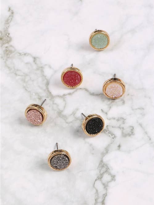Round Druzy Stone Post Earrings for wholesale by MYS Wholesale Inc