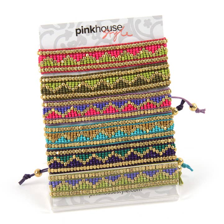 Ziggy Beaded Pull Bracelet - 6/Card for wholesale by Pink House Imports