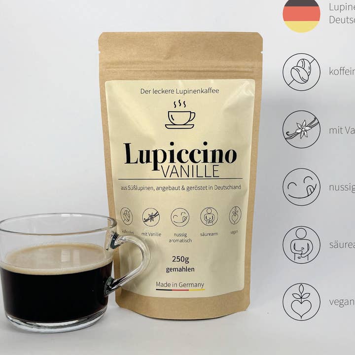Café de lupin Lupiccino à la vanille pour la vente par Lupiccino