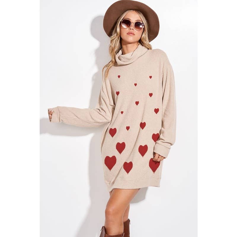 Phil Love - Wholesale Dress - Women's - Heart print rib knit Turtle neck tunic dress6
