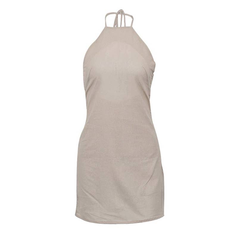 Paperdoll - Wholesale Dress - Women's - Cotton Linen Halter Lace up A line Dress 4