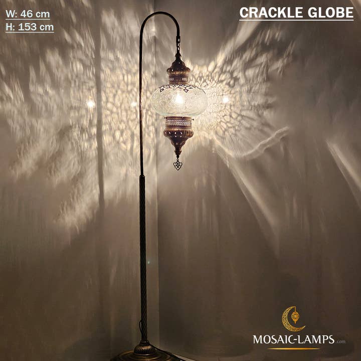 Mosaic Lamps - Wholesale Floor Lamp - Gooseneck X Large Crackle Globe Ottoman Floor Lamp, Laser Me