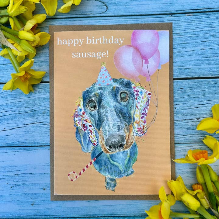 Aniversário de Dachshund | Cartão Ecológico para Cão Bonito e Colorido por atacado de Jen Winnett Eco Artist