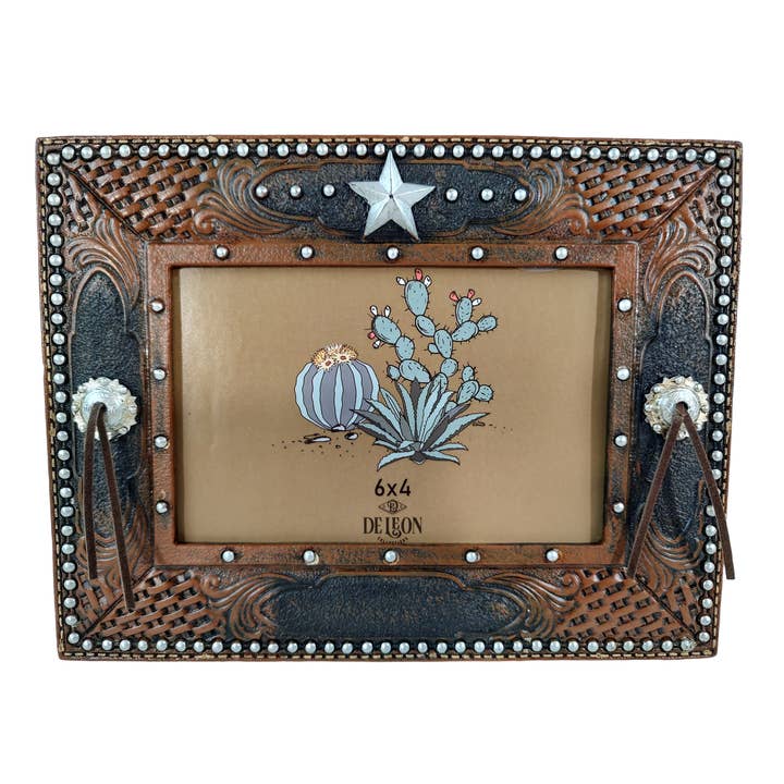 Faux Leather Western Concho Star 6” x 4” Picture Frame for wholesale by De Leon Collections