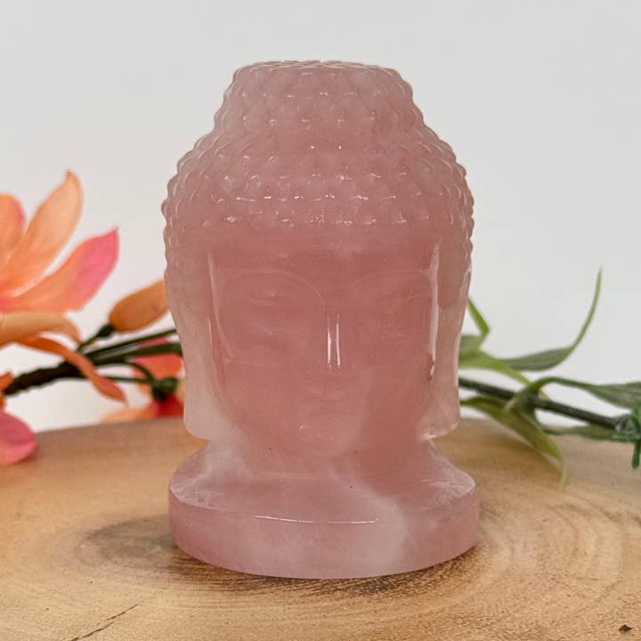 Rosenkvarts Buddha-huvud - 8 cm x 5 cm - 290 g för wholesale av Crystal Cove Minerals