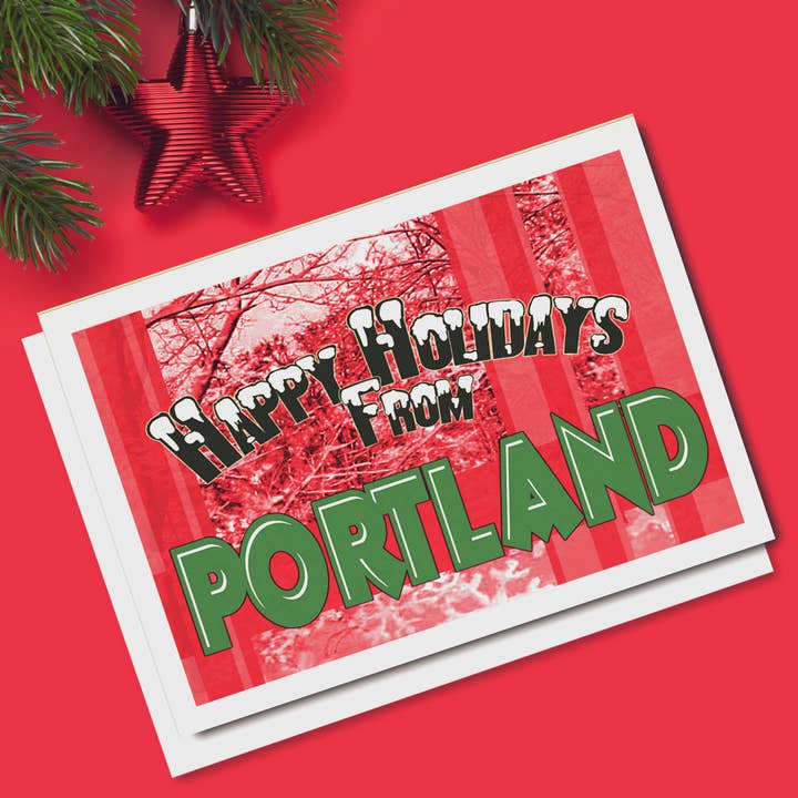 Tarjeta Portland Happy Holidays - Caja de 10 (C10381) para venta al por mayor de Wright Card Company